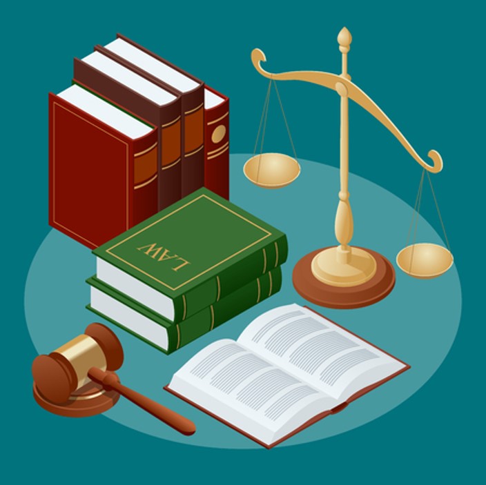 apinillos derecho civil en Calahorra y derecho civil en Madrid, imagen de unos libros de leyes, una balanzas y un mazo de justicia