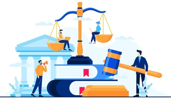 apinillos derecho administrativo en Calahorra y derecho administrativo en Madrid, imagen con abogados, edificios administrativos, maza de justicia y abogados
