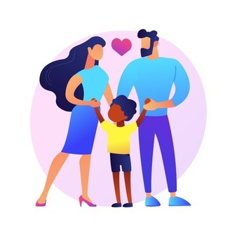 apinillos abogado de familia en Calahorra y abogado de familia en Madrid, imagen con una pareja de hombre y mujer y un niño de otra etnia diferente