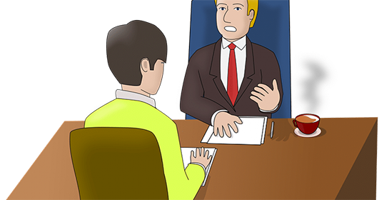 apinillos abogado especialista en sanciones a trabajadores o laborales, imagen en la que sale un jefe en un despacho hablando con un empleado